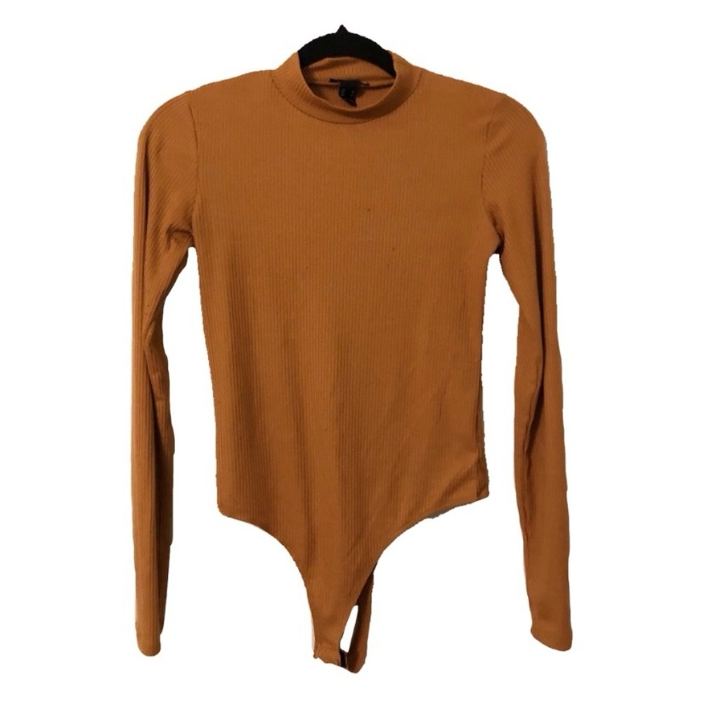 Mustard Yellow Ribbed Long Sleeve Mock Neck Bodysuit